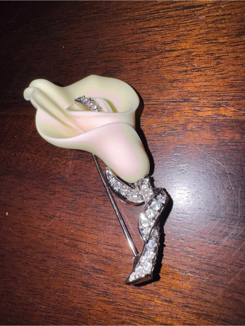 Nolan Miller Cream Calla Lily Brooch with Silver Crystal Stem